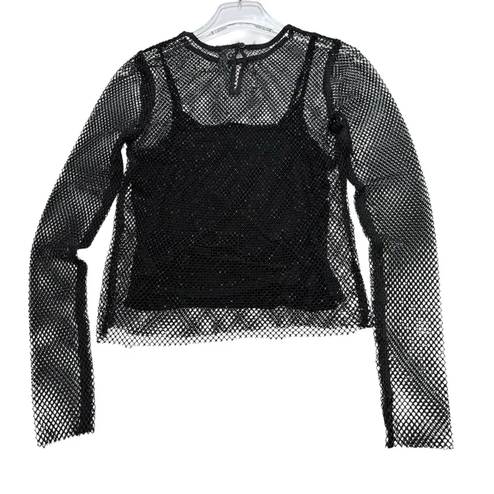 Anthropologie Mesh and Beaded long sleeve top, NWT